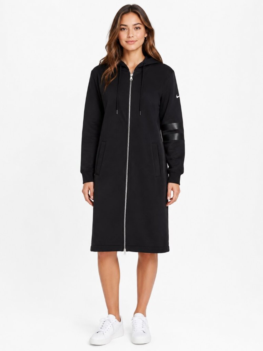 Trendiano Black Longline Zip-Up Hoodie Jacket - Size S